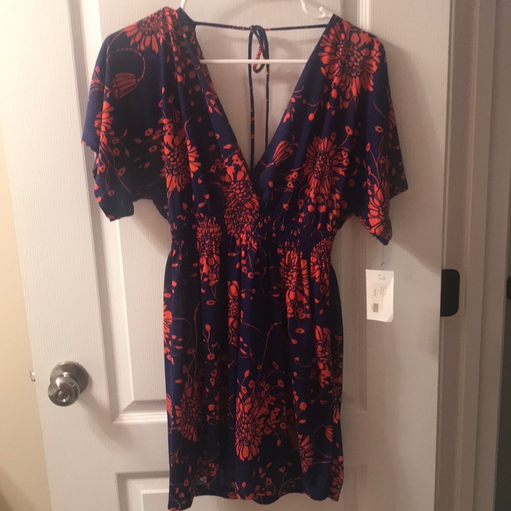 Blue and coral famosa dress size small